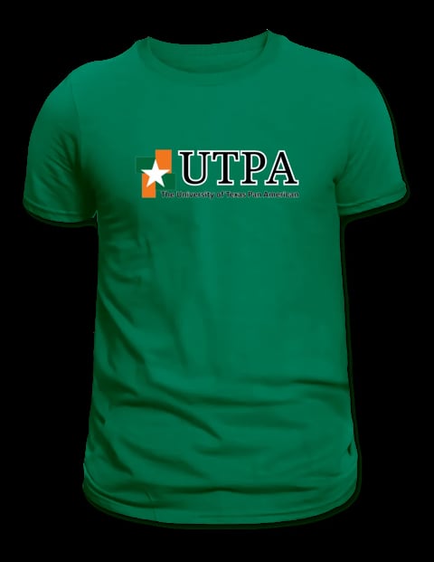 Green t-shirt with UTPA (University of Texas-Pan American) logo and text on the front